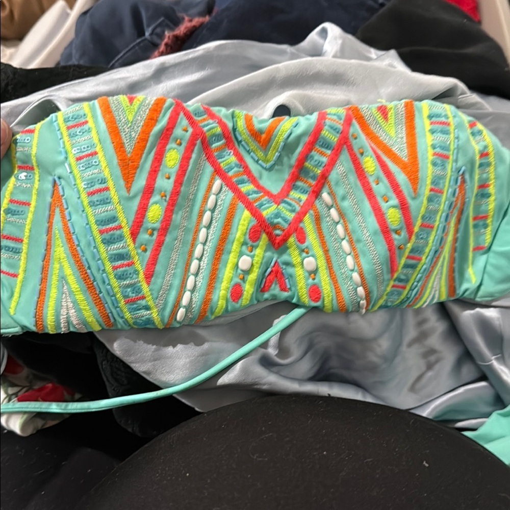Victoria’s Secret blue Colorful Embroidered bandeu Bikini Top